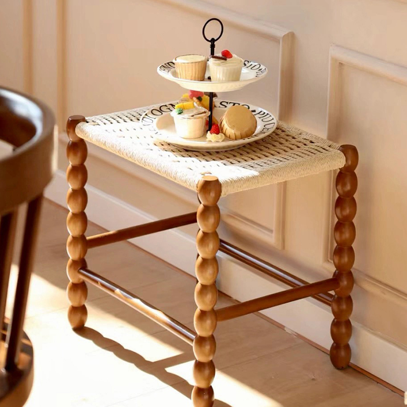 Solid wood rattan stool F180