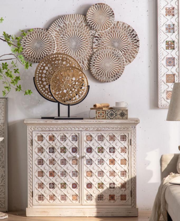 Mediterranean style painted side cabinet F230