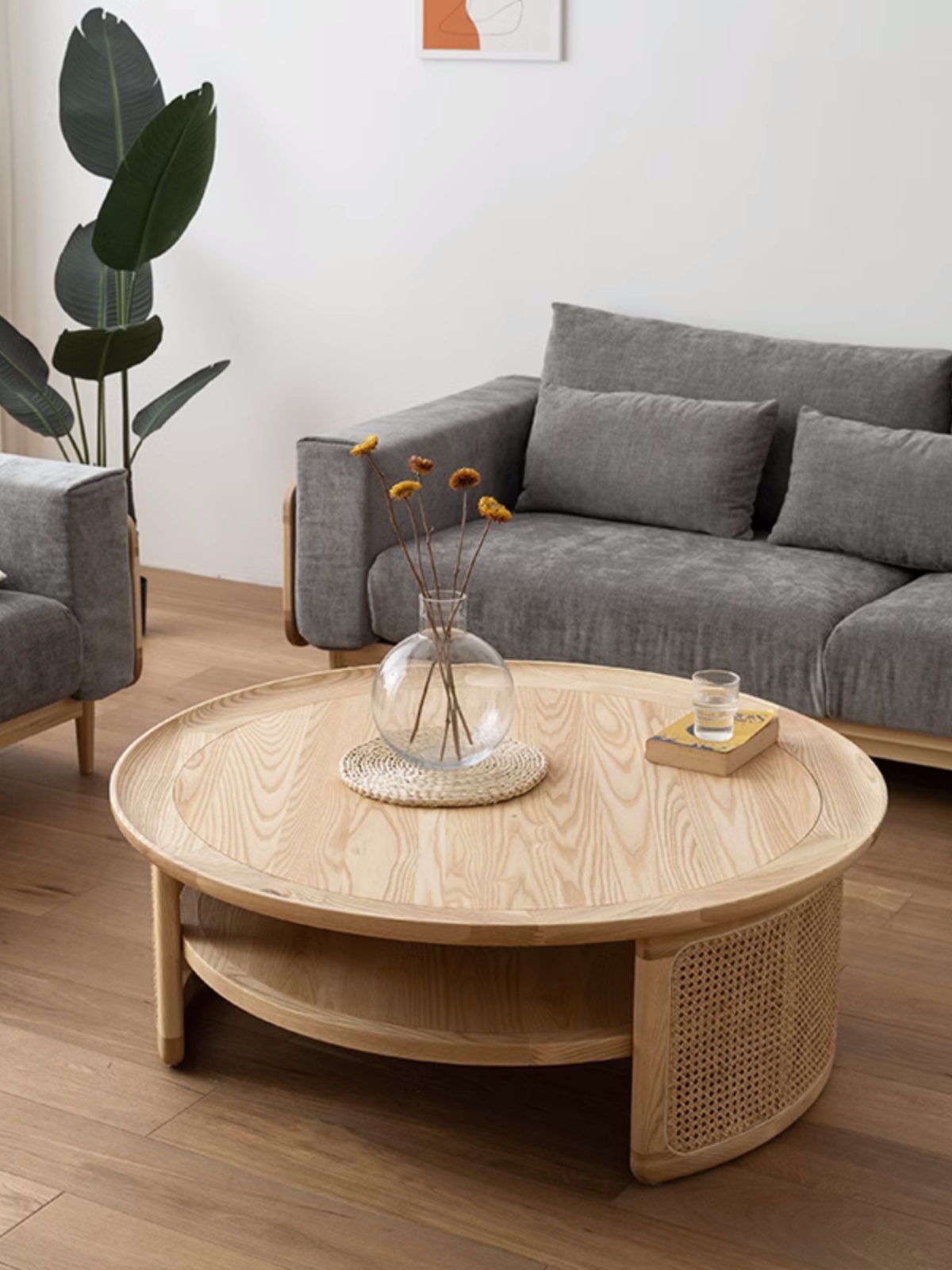 Japanese solid wood rattan coffee table F247