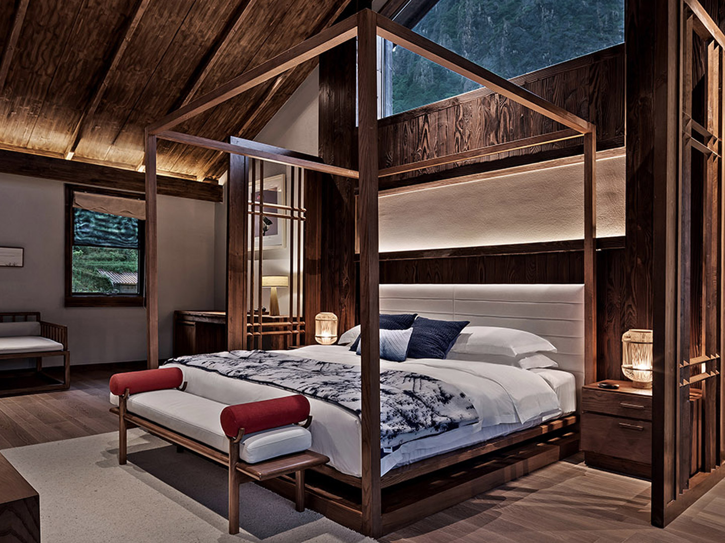 Luxury villa hotel customized new Chinese style solid wood furniture J-050