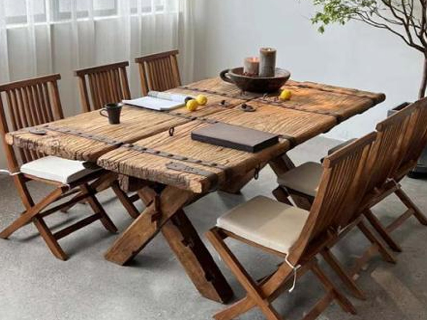 Solid wood wabi-sabi style dining table and cha...