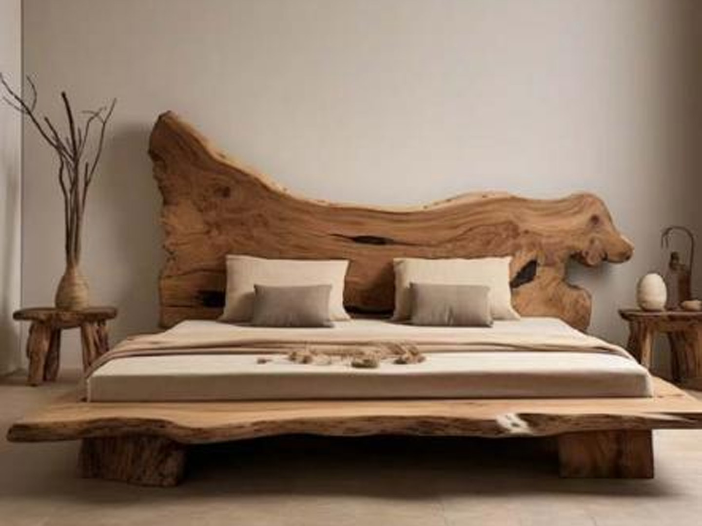 Antique Wabi-Sabi Style Modern Bedroom Double B...