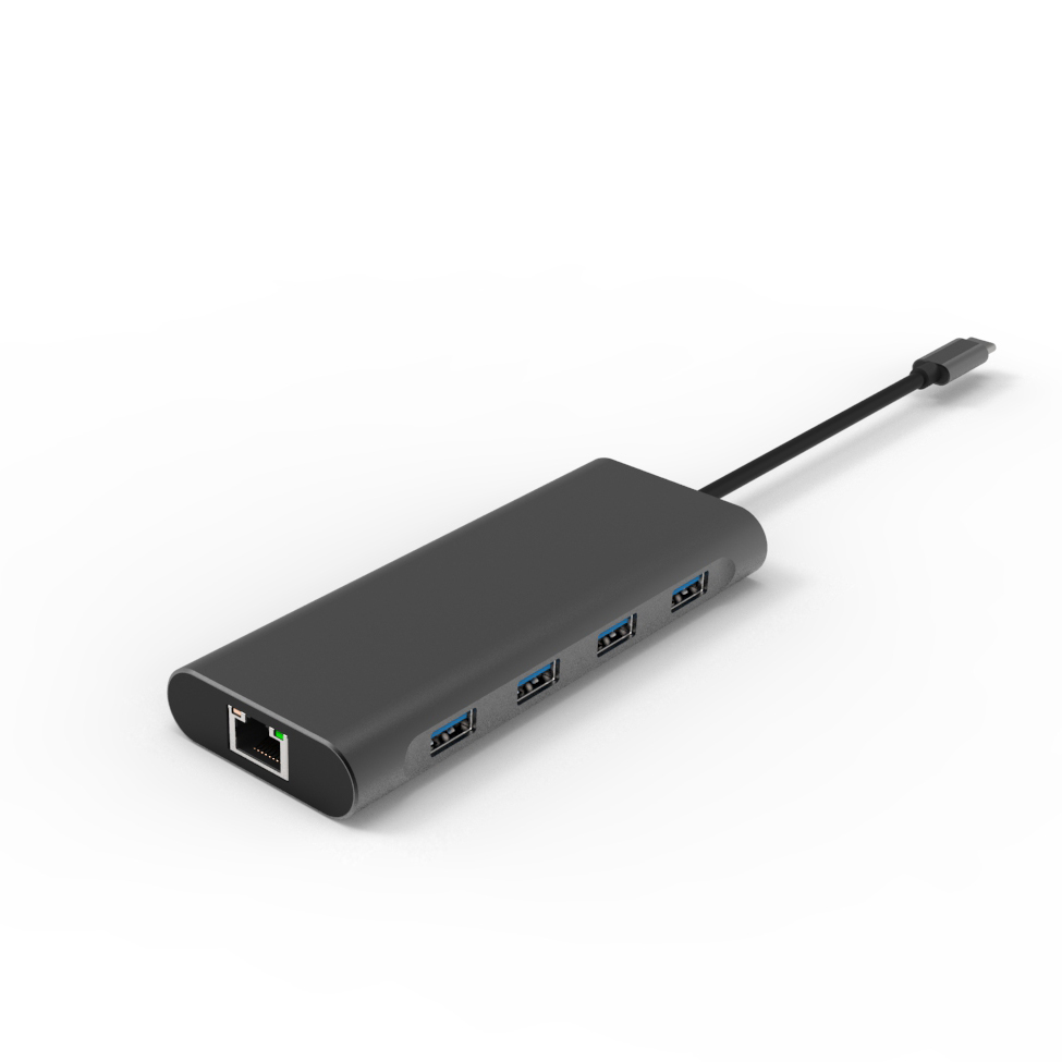 9 in 1 Type-C Hub With HDMI USB 3.0*4 Gigabit LAN Port Adapter