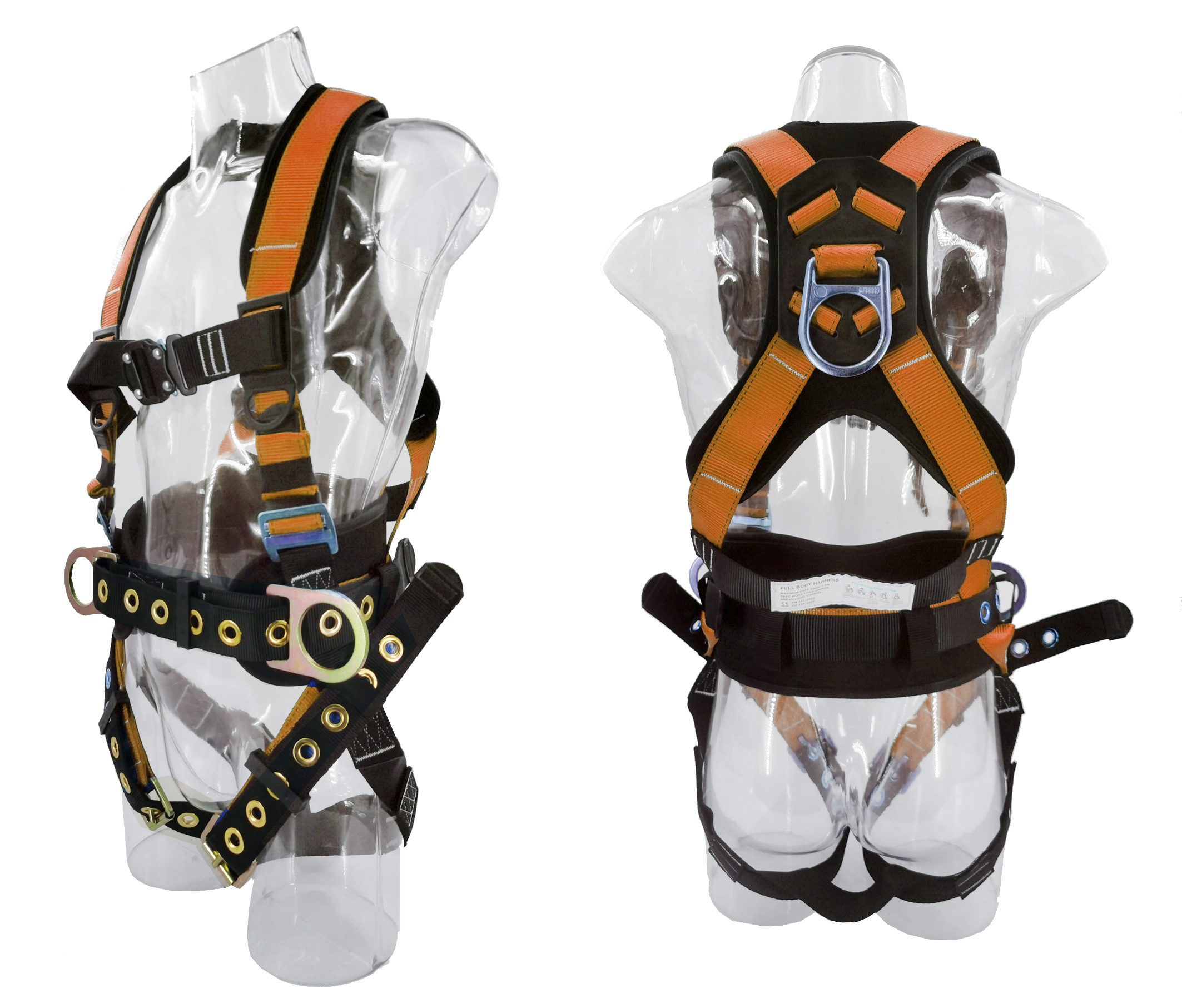 ANSI 5pt Safety Harness Back Padded, Tongue Buckel Legs Straps, Back & Side D-Rings 