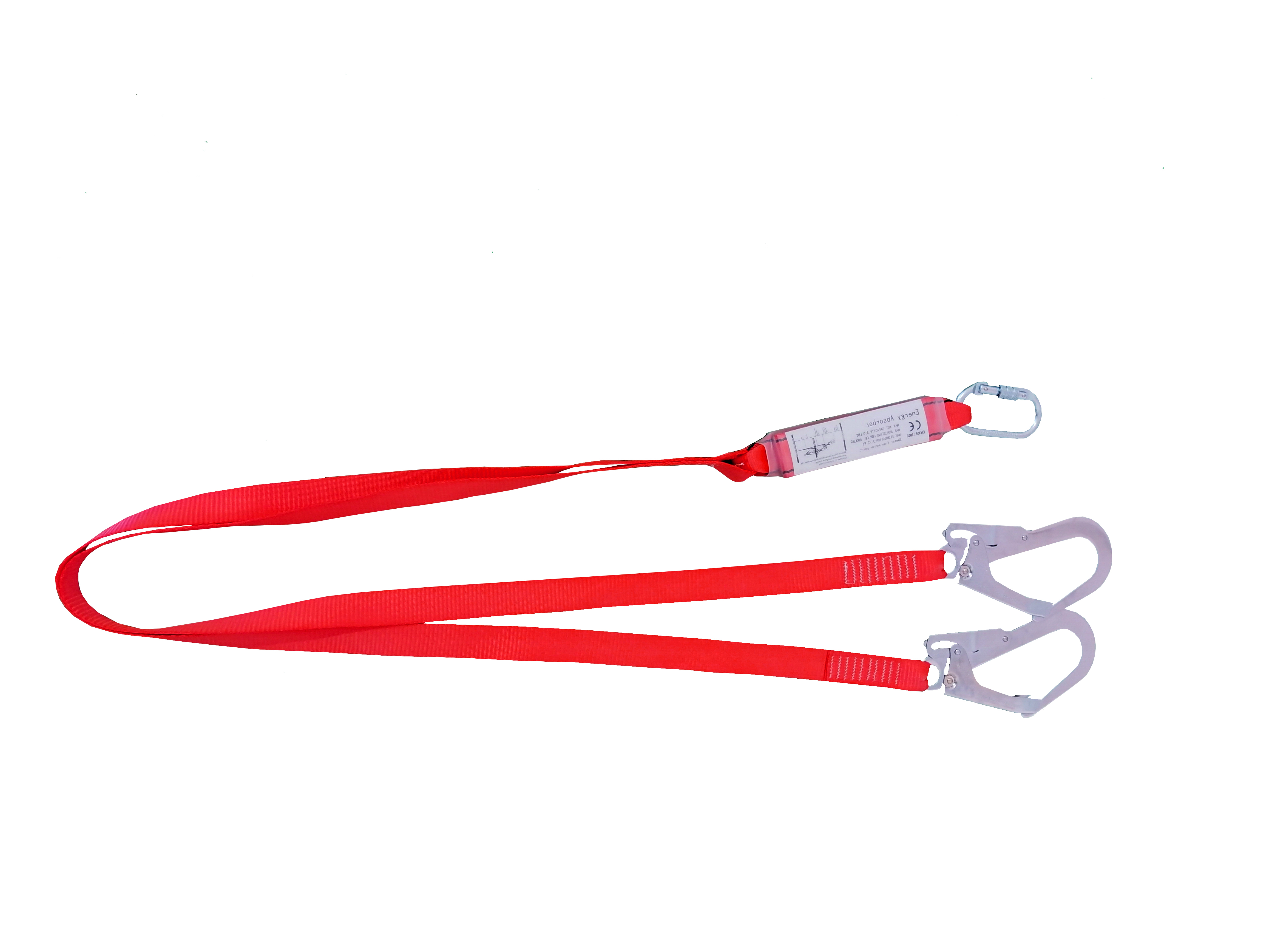 HC005 Shock absorbing lanyard for fall protection in yellow webbing belt with 2 hooks