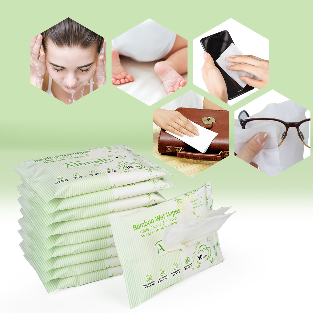 Sensitive skin friendly clean plant-based biodegradable 100% pure bamboo wet wipes