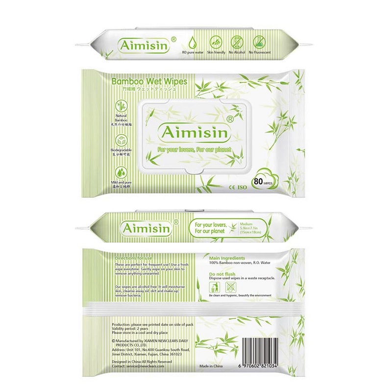 Organic Bamboo Fabrics 100% Biodegradable Purified Water Baby Wet Wipes