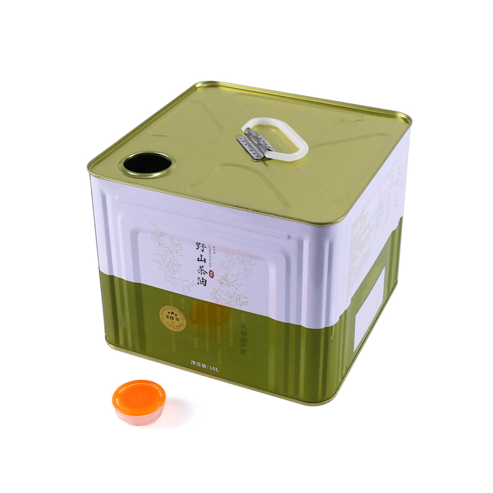 10 Liter Square Olive Oil Tin Can Metal Packaging Can with Flexible Spout