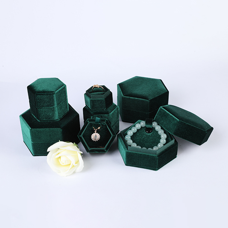 PL6  Exquisite hexagonal dark green flannel jewelry box