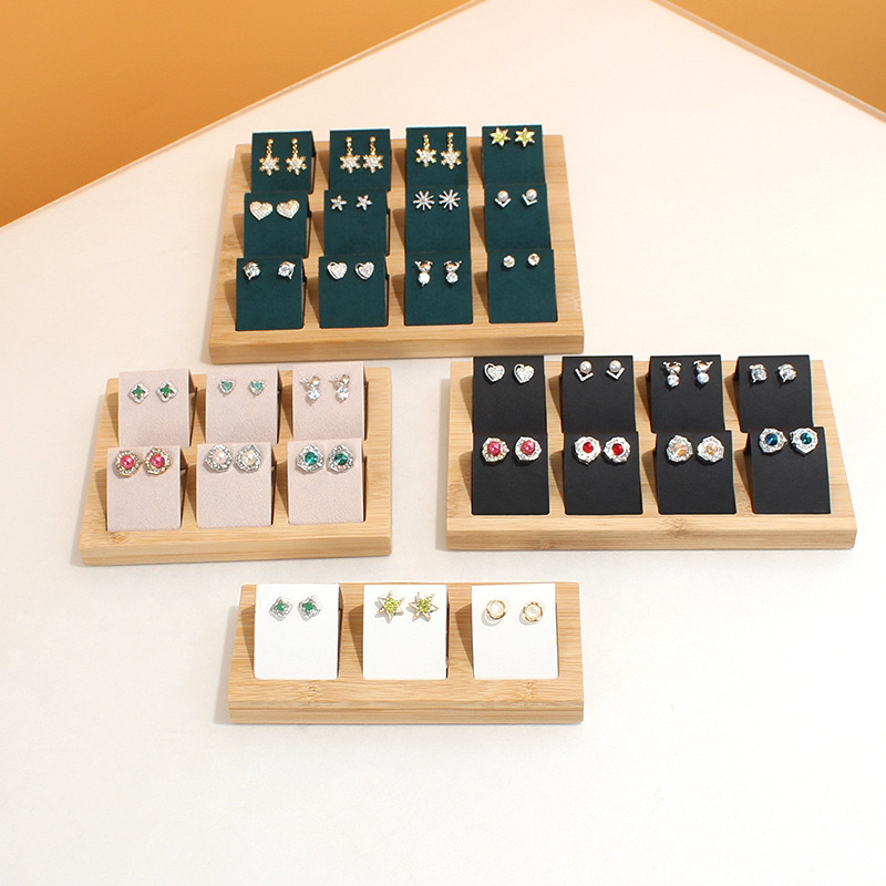 BM-09 New simple bamboo jewelry rack necklace ring earrings stud jewelry storage microfiber display props