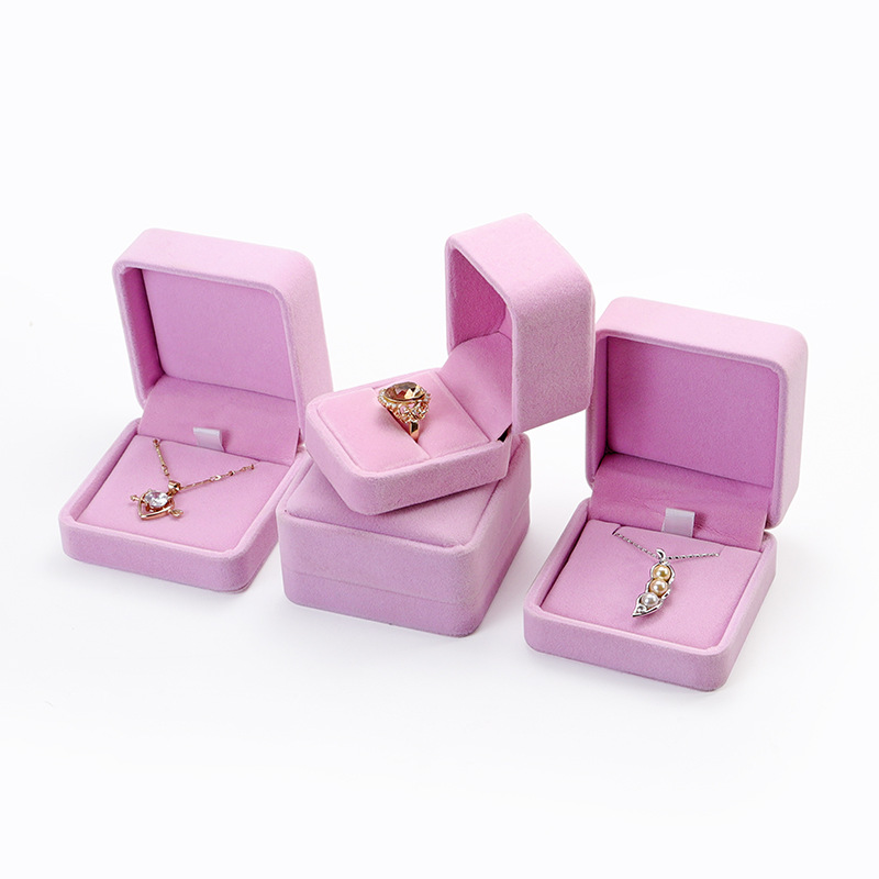 XY133A pink velvet  round corner plastic jewelry packing box covered with
