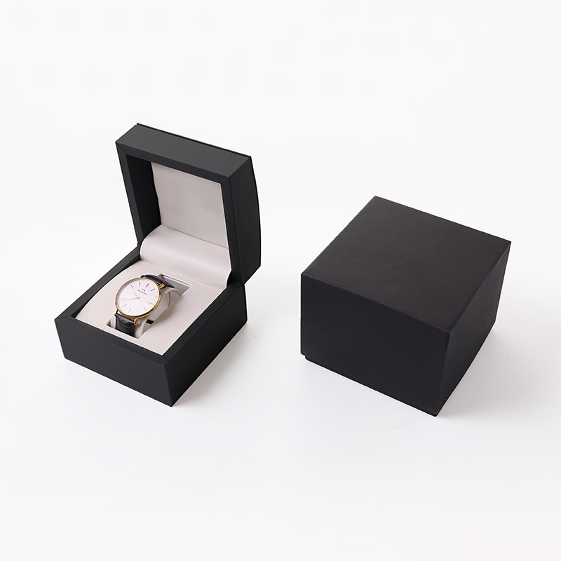XY0039  Fashion simple watch packaging box covered with black soft touch paper