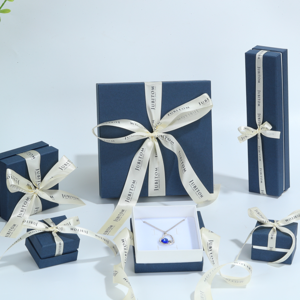 PP8  Classical beveled edge jewelry box with customized logo ribbon tie