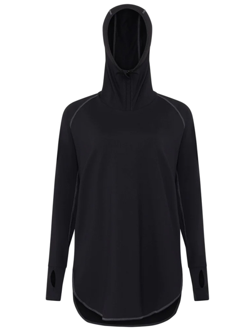 Modesty Contrasterende stiksels Zwarte hoodie met lange mouwen Sportkleding voor dames (5)znt