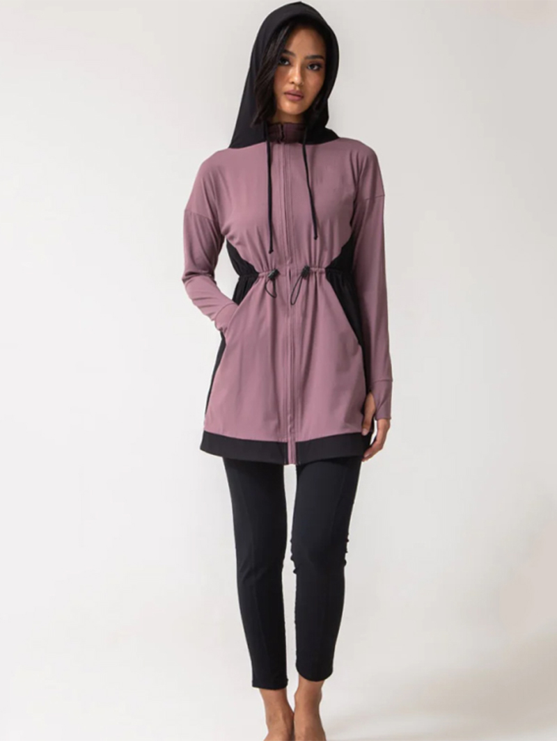 Ijakhethi Le-Modesty Long Sleeve Hit Hit Color Drawstring Waist Izingubo ezisebenzayo zabesifazane (2)k6f