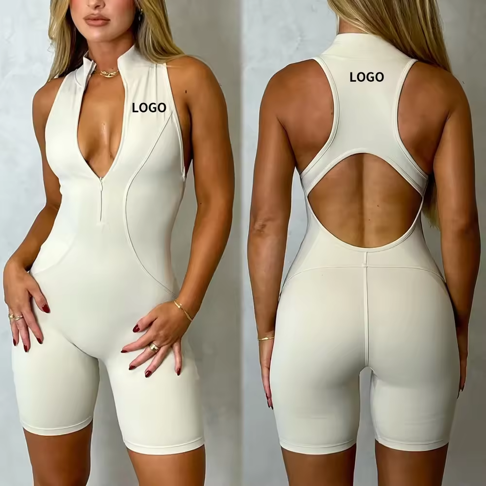 නවතම Zip Up Unitard Sleeveless Romper (2)s3y