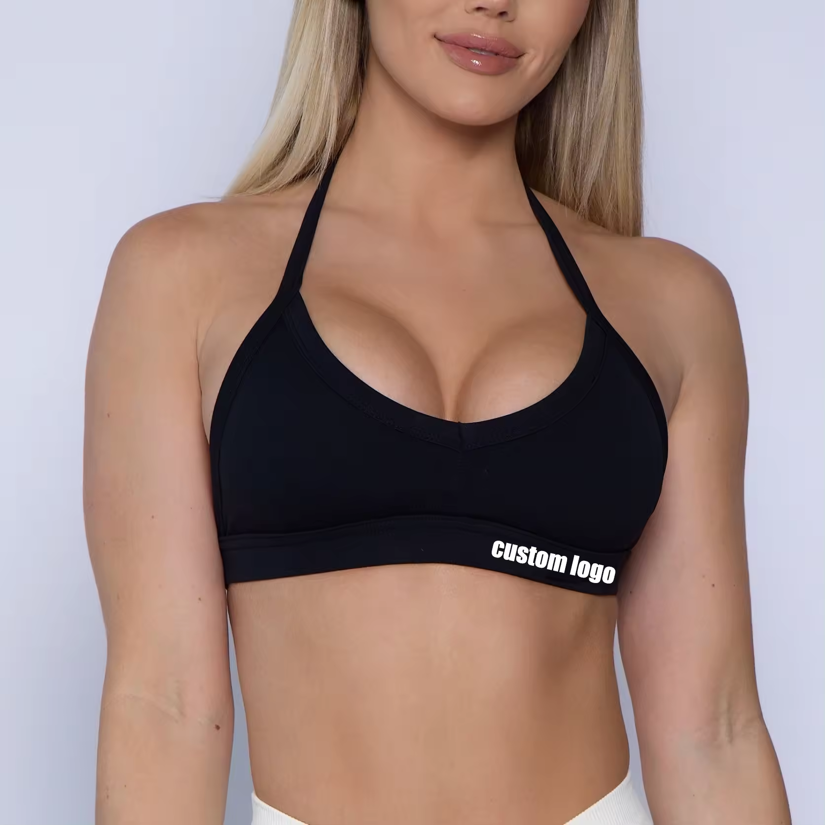 Boireannaich a’ caitheamh gnìomhach Back Back Halter Sports Bra ahbs