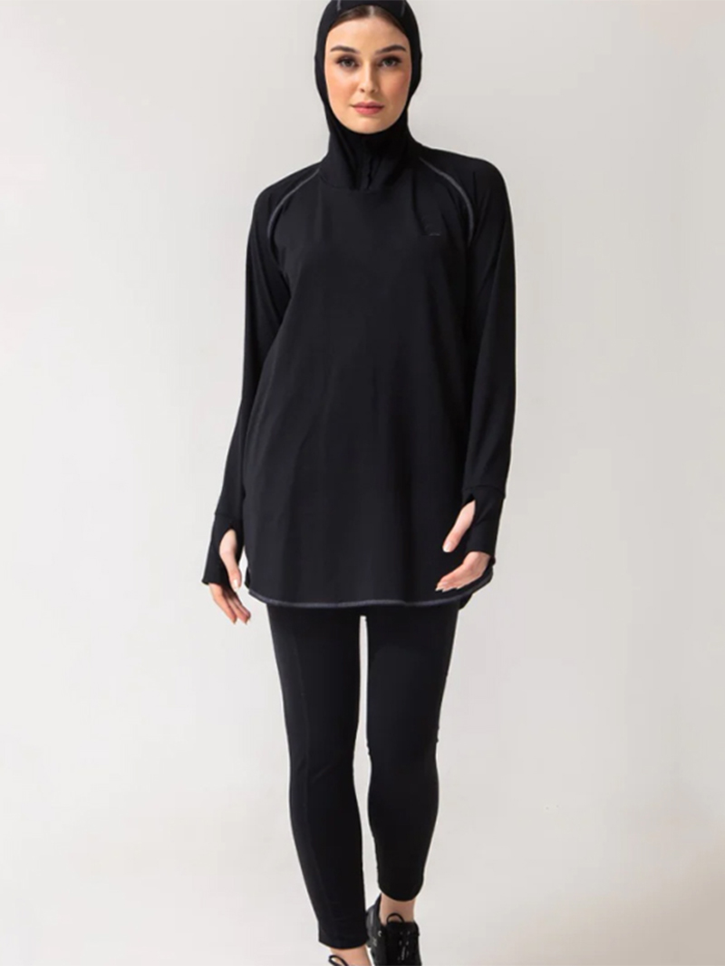 Modesty contraste couture noir à manches longues sweat à capuche vêtements de sport pour les femmes