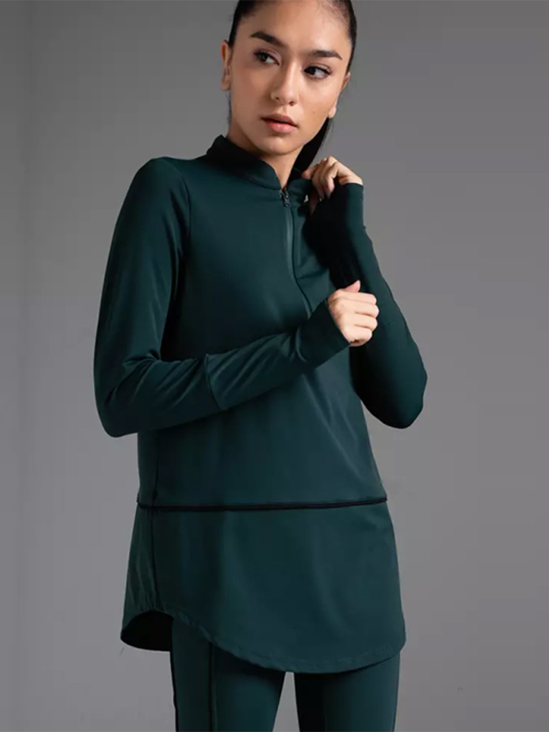 Sweatshirt Lengan Panjang Modesty Half Zipper untuk wanita