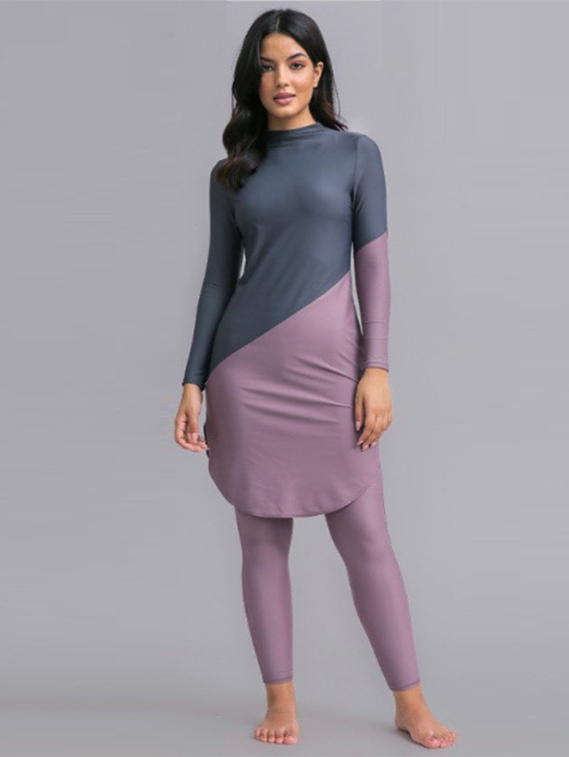 Ensemble actif Modesty à manches longues de couleur contrastée pour femme