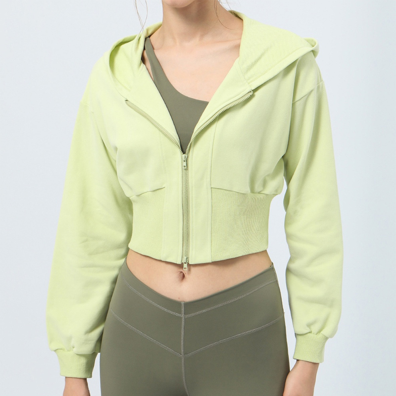 Sukan Cropped Hoodie Lengan Panjang Sports Crop Top