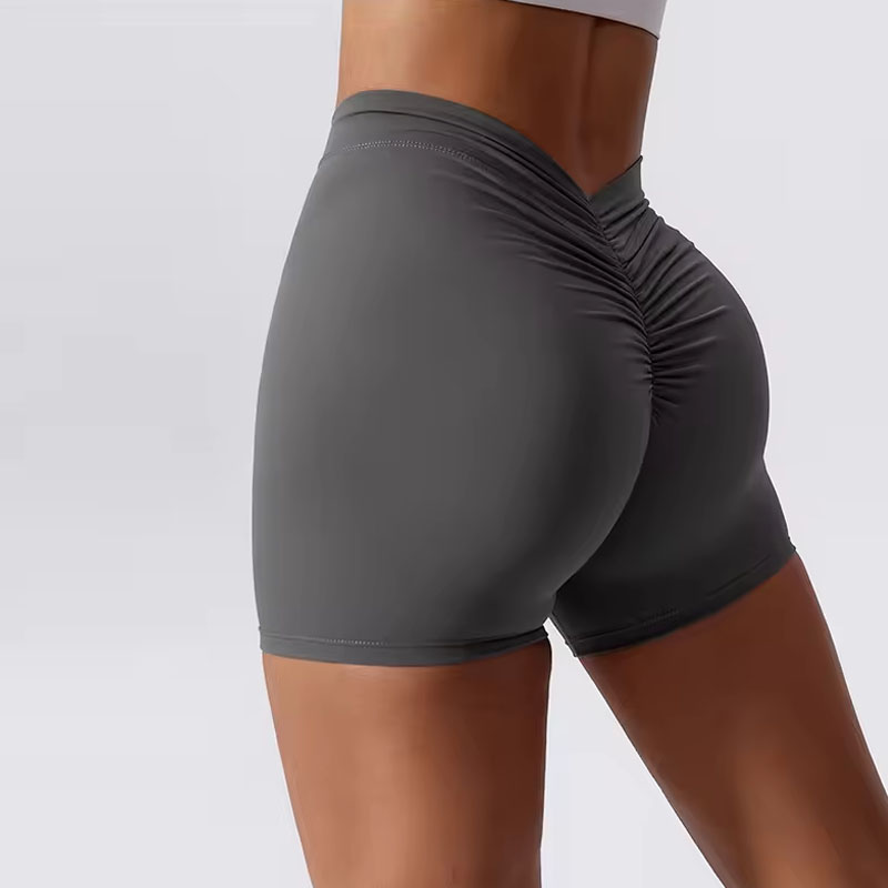 Short de sport pour femme - Short de yoga froissé avec dos en V profond