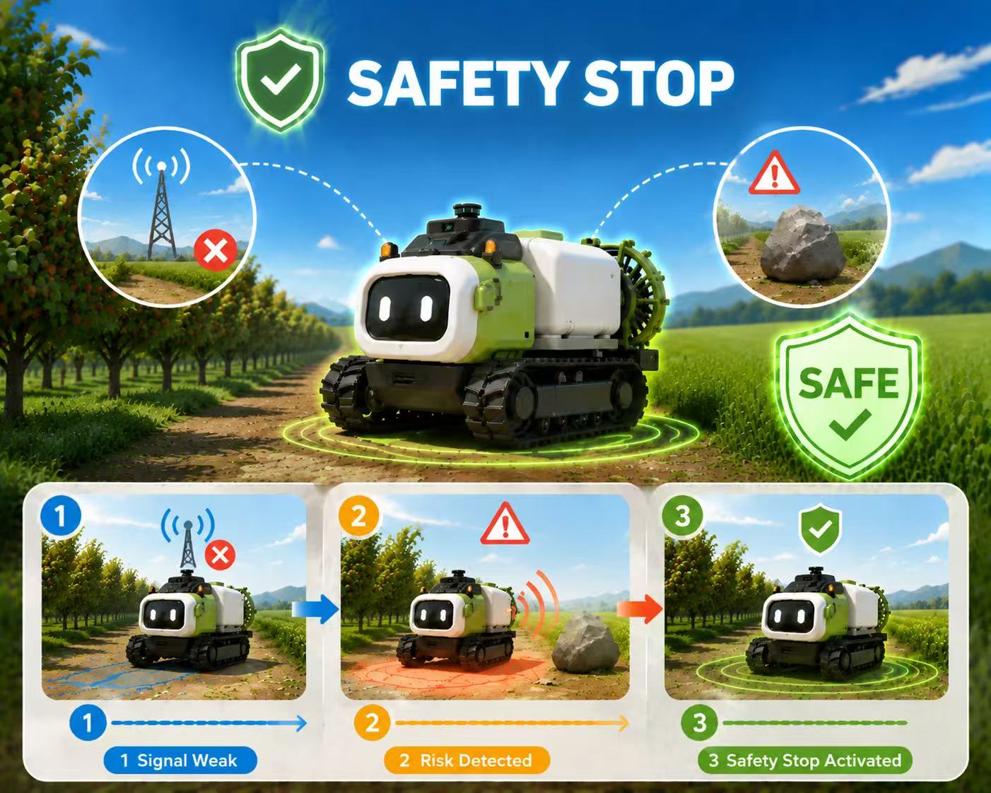 If an Autonomous Agricultural Machine Loses Signal, What Happens? Safety Stop Technology Provides the Answer