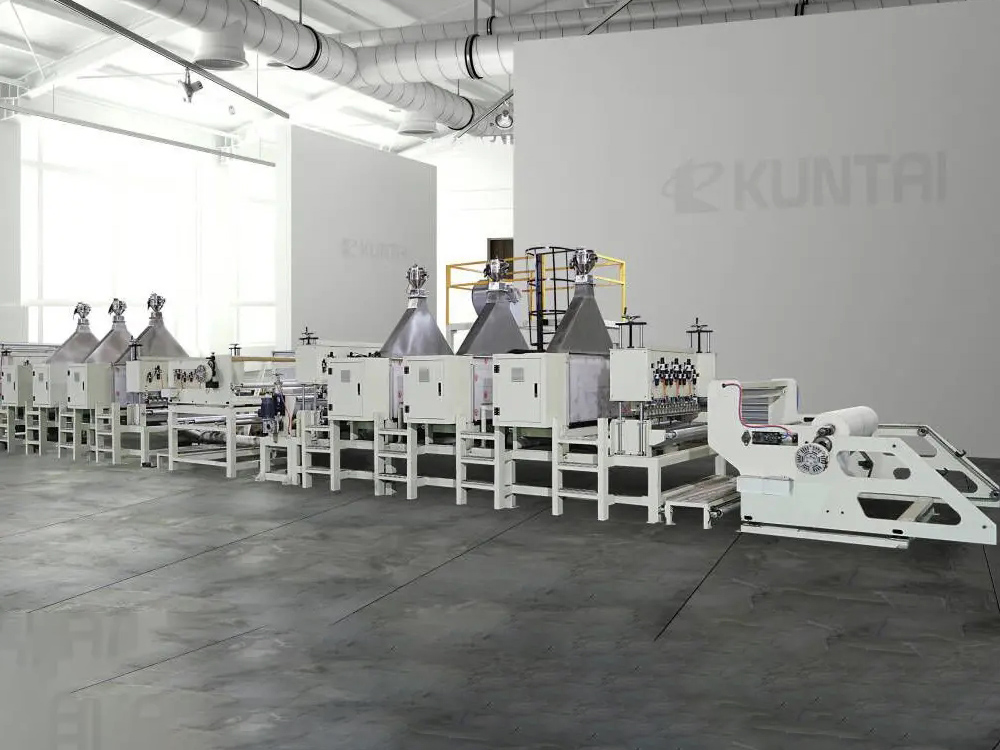 Hot melt glue spraying & activated carbon scatting laminating Machine