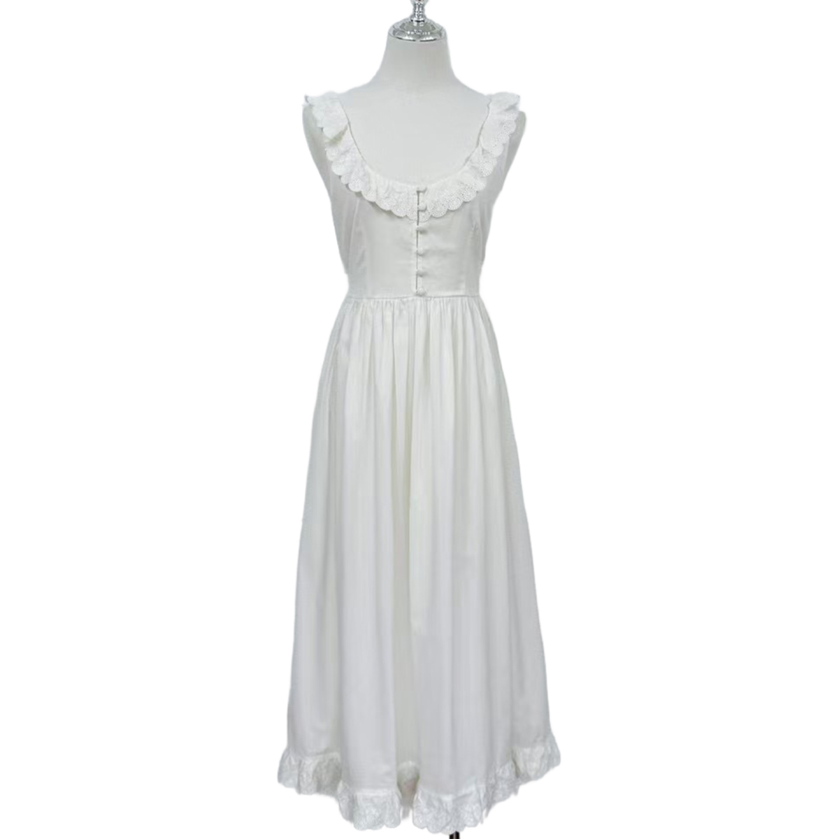 Ethereal White Cotton Midi Dress with Lace Detailing | Garden Party & Wedding...