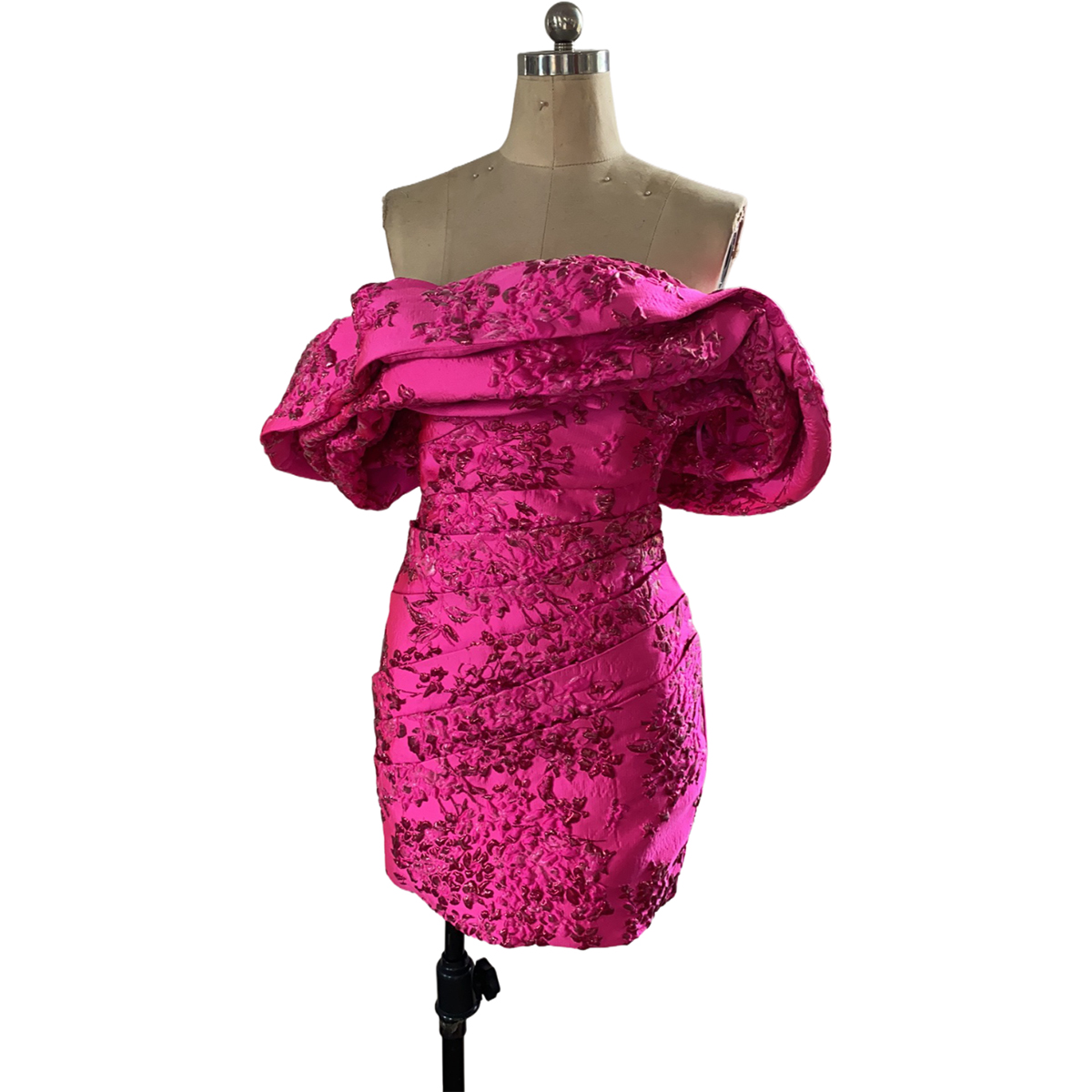 Salalah Pink Jacquard Statement Mini Dress