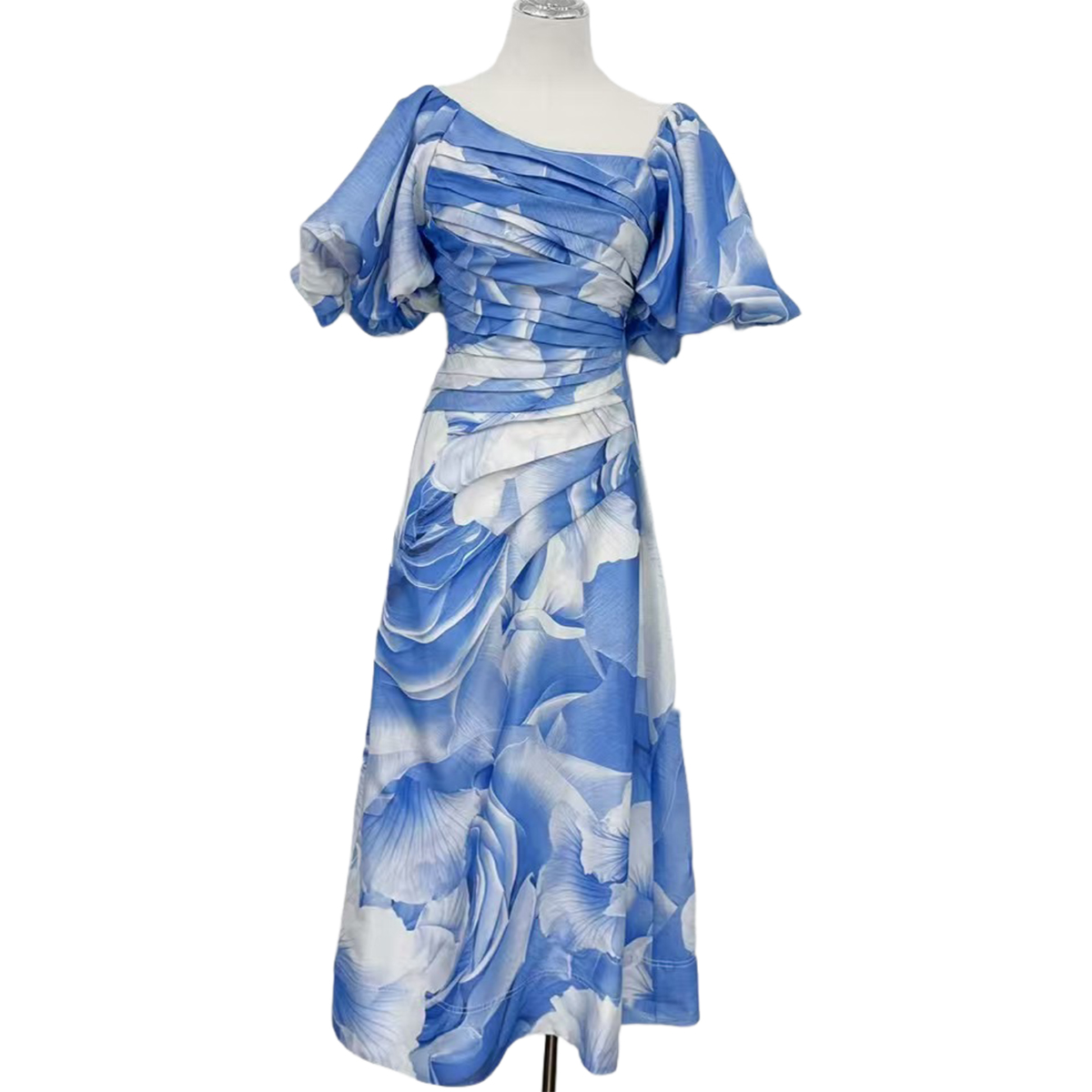 Vietnam Bohemian Floral Print Midi Dress with Statement Sleeves | Resort & Wedding Guest Dress | OEM/ODM