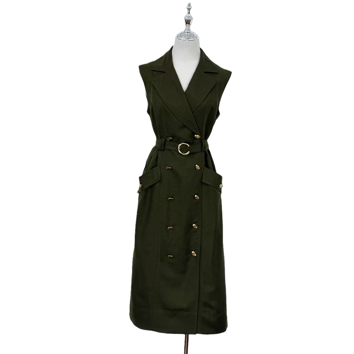 Eco-Chic Khaki Green Midi Dress for Stage Appearances | China Suppliers & Factory