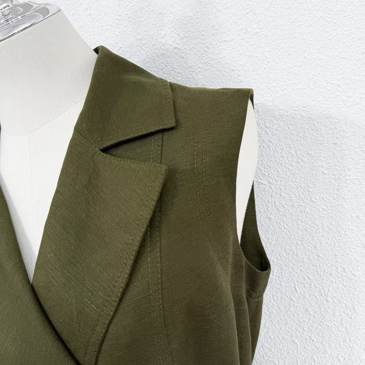 Eco-Chic Khaki Green Shirred Midi Dress Resort & Capsule Wardrobe Essential OEMODM (1).jpg