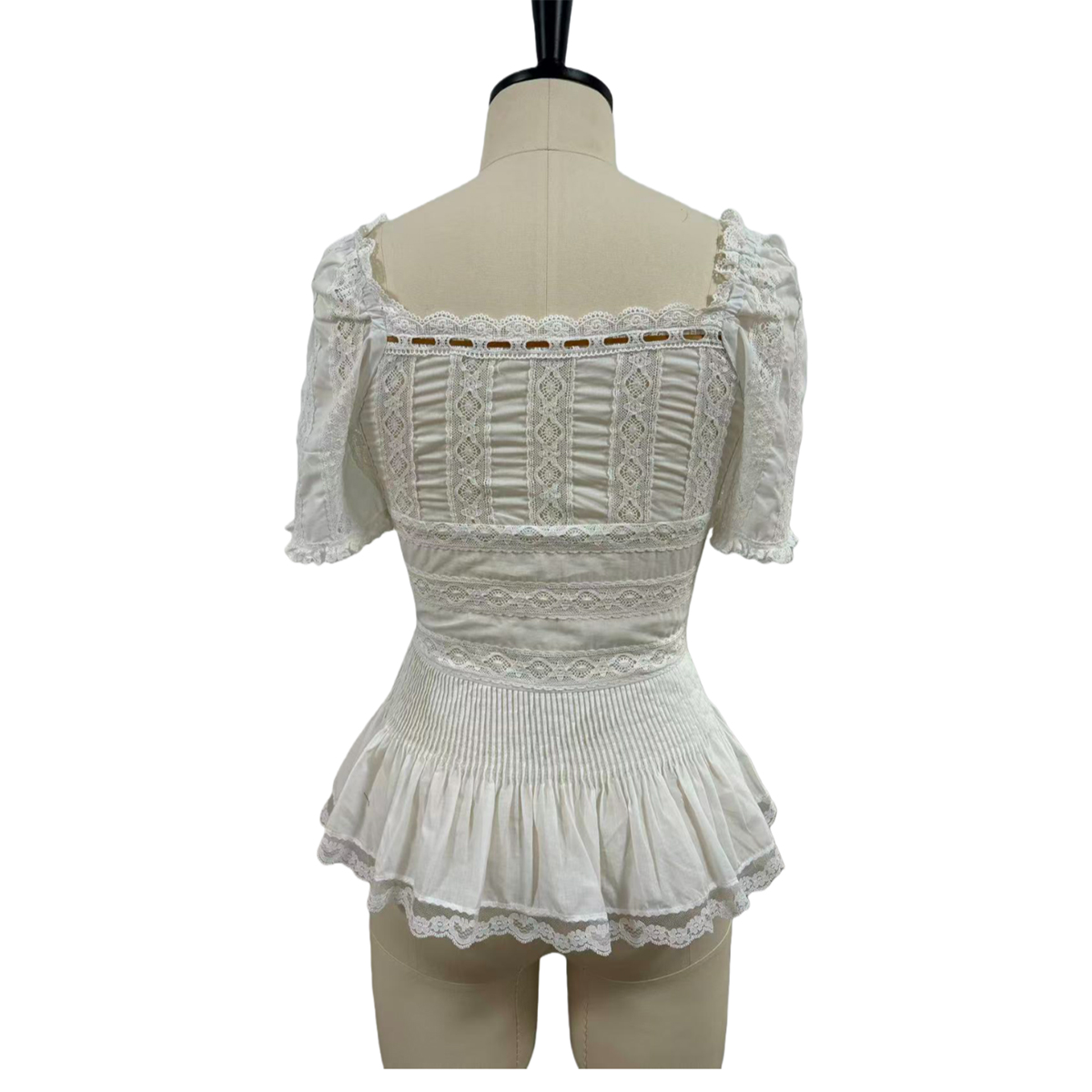 Elegant Edwardian-Inspired Cotton Blouse Vintage Lace Top with Adjustable Neckline OEMODM (2).jpg