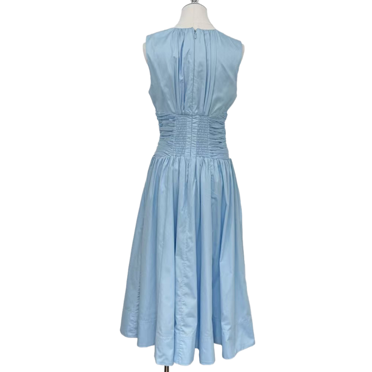 Ethereal Baby Blue Cotton Dress with Front Knot Detail Resort & Wedding Guest Dress OEMODM (2).jpg