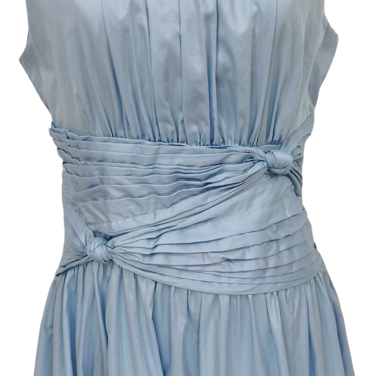 Ethereal Baby Blue Cotton Dress with Front Knot Detail Resort & Wedding Guest Dress OEMODM (3).jpg