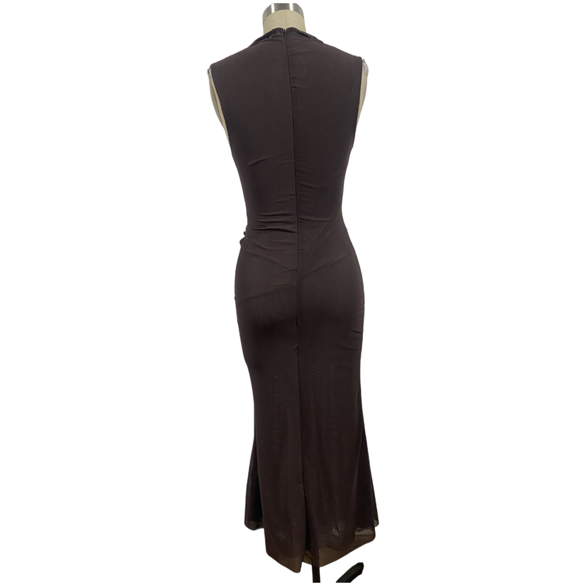 Ethereal Brown Knitted Bodycon Maxi Dress with Cut-out Details Contemporary Knitwear OEMODM (2).jpg
