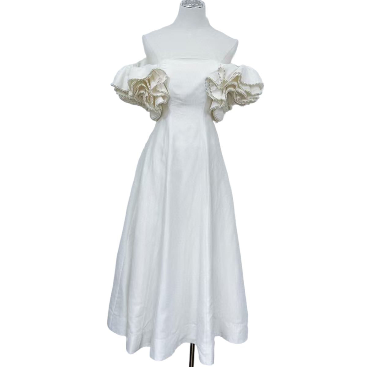 Ethereal Pearl-Embellished Midi Dress Wedding Guest & Special Occasion Dress OEMODM (1).jpg