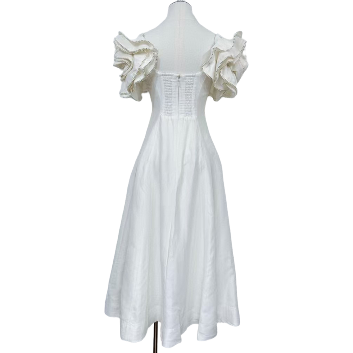Ethereal Pearl-Embellished Midi Dress Wedding Guest & Special Occasion Dress OEMODM (2).jpg
