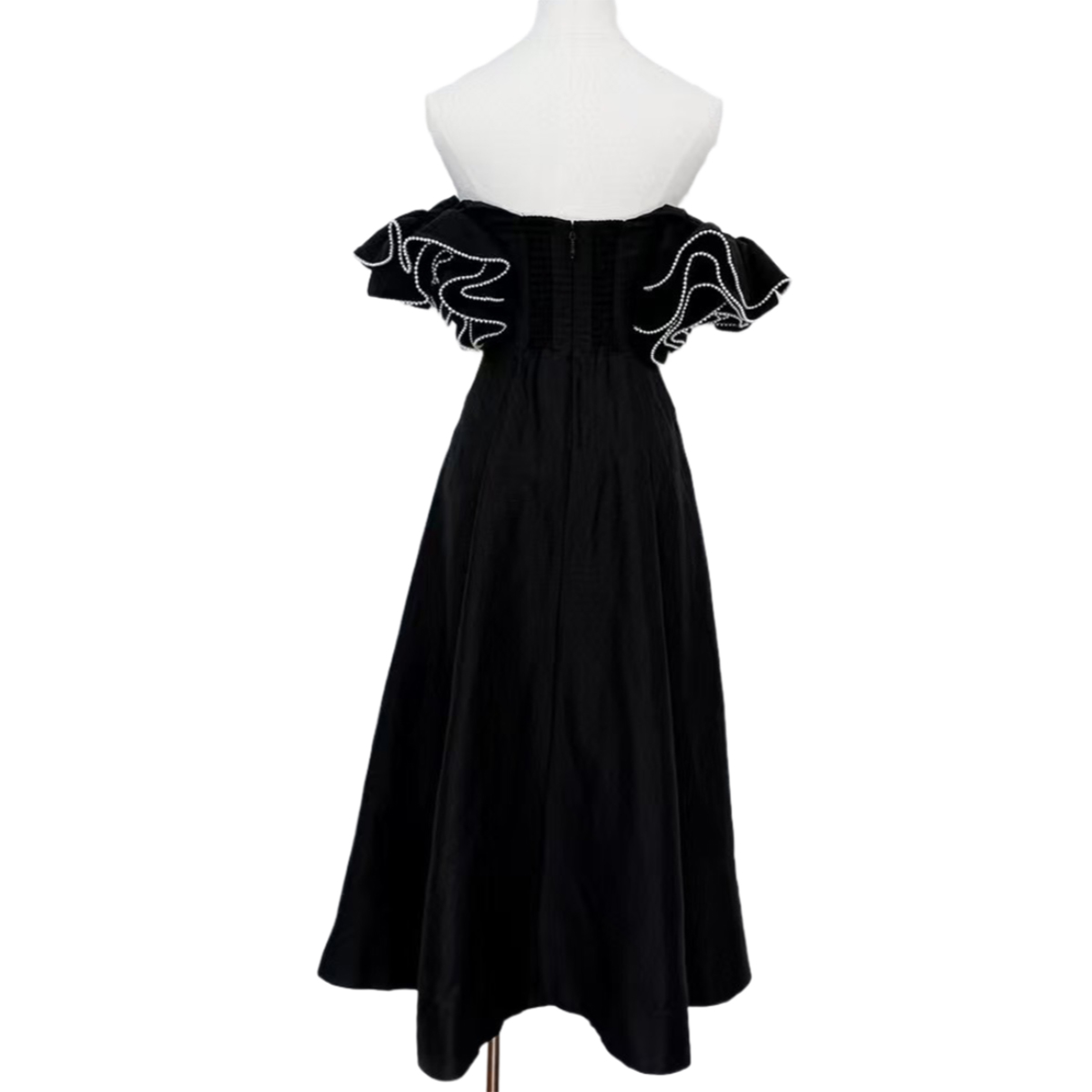 Ethereal Pearl-Embellished Midi Dress Wedding Guest & Special Occasion Dress OEMODM (6).jpg