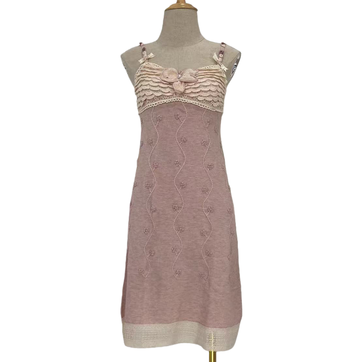Ethereal Pink Crochet Knit Dress | Cottagecore & Sustainable Fashion | OEM/ODM