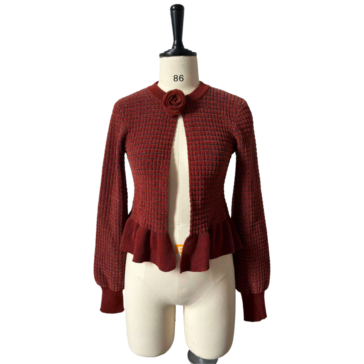 China Suppliers Factory Ethereal Red Knit Cardigan with Handmade Floral Details | Versatile Cover-Up Essential