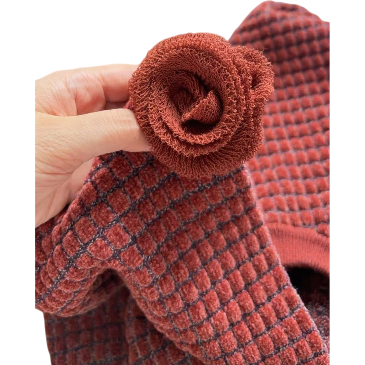Ethereal Red Knit Cardigan with Handmade Floral Detailing Versatile Cover-Up Essential OEMODM (3).jpg
