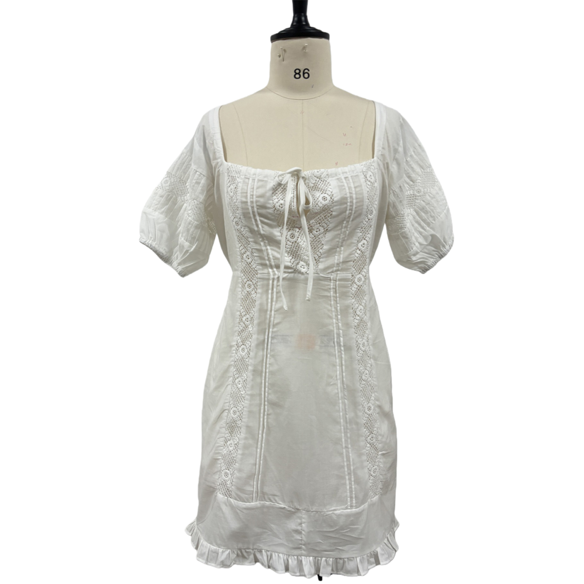 Ethereal White Cotton Mini Dress with 3D Lace Detailing | Adjustable Cottagec...