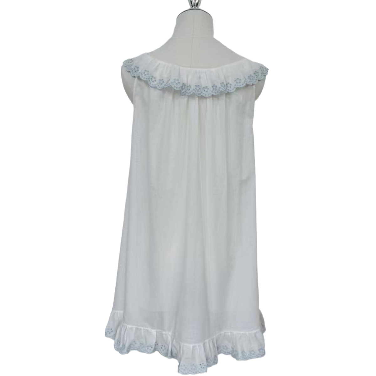 Ethereal White Organic Cotton Dress with Blue Bow Detail Garden Party & Resort Wear Essential OEMODM D836 (2).jpg
