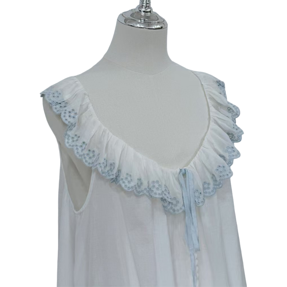 Ethereal White Organic Cotton Dress with Blue Bow Detail Garden Party & Resort Wear Essential OEMODM D836 (3).jpg