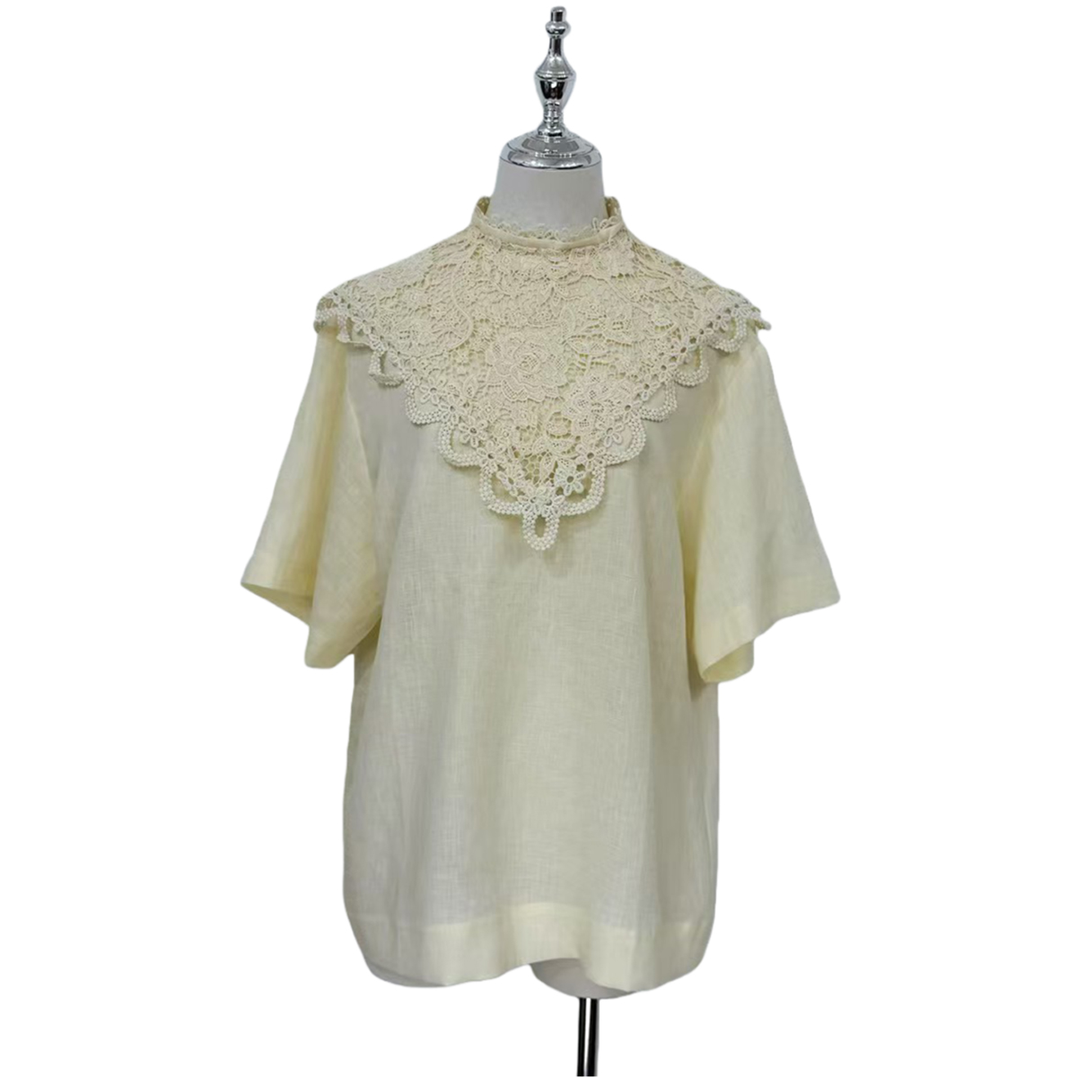 Linen Top with Detachable Collar | Versatile Short Sleeve Blouse for Executive Functions