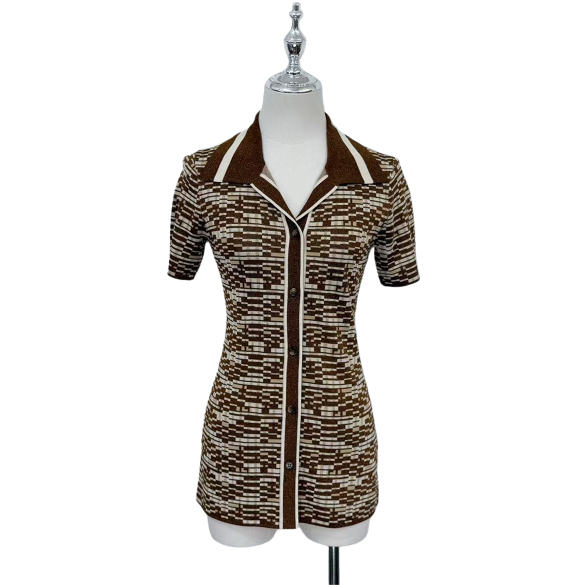 Elegant Metallic Knit Top with Checkerboard Pattern | Resort & Special Occasion Wear | OEM/ODM