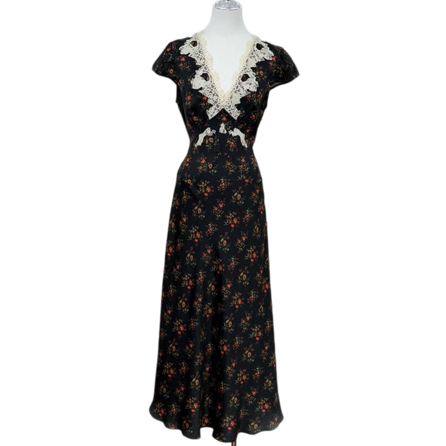 Romantic Floral Midi Dress with Lace Trim | Boho-Chic & Garden Party Dress | OEM/ODM​​