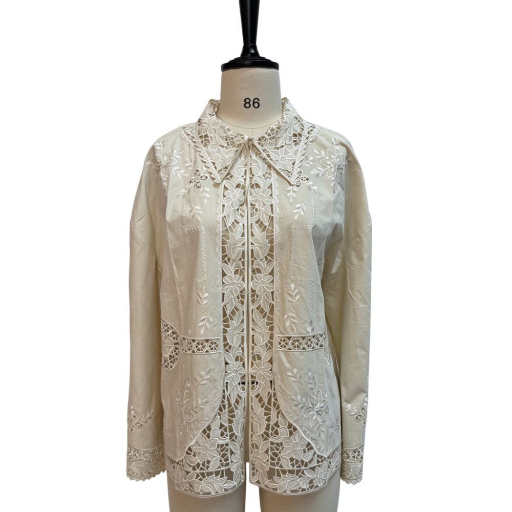 Ethereal Linen-Cotton Lace-Embroidered Shirt | Romantic & Boho Chic Top | OEM/ODM